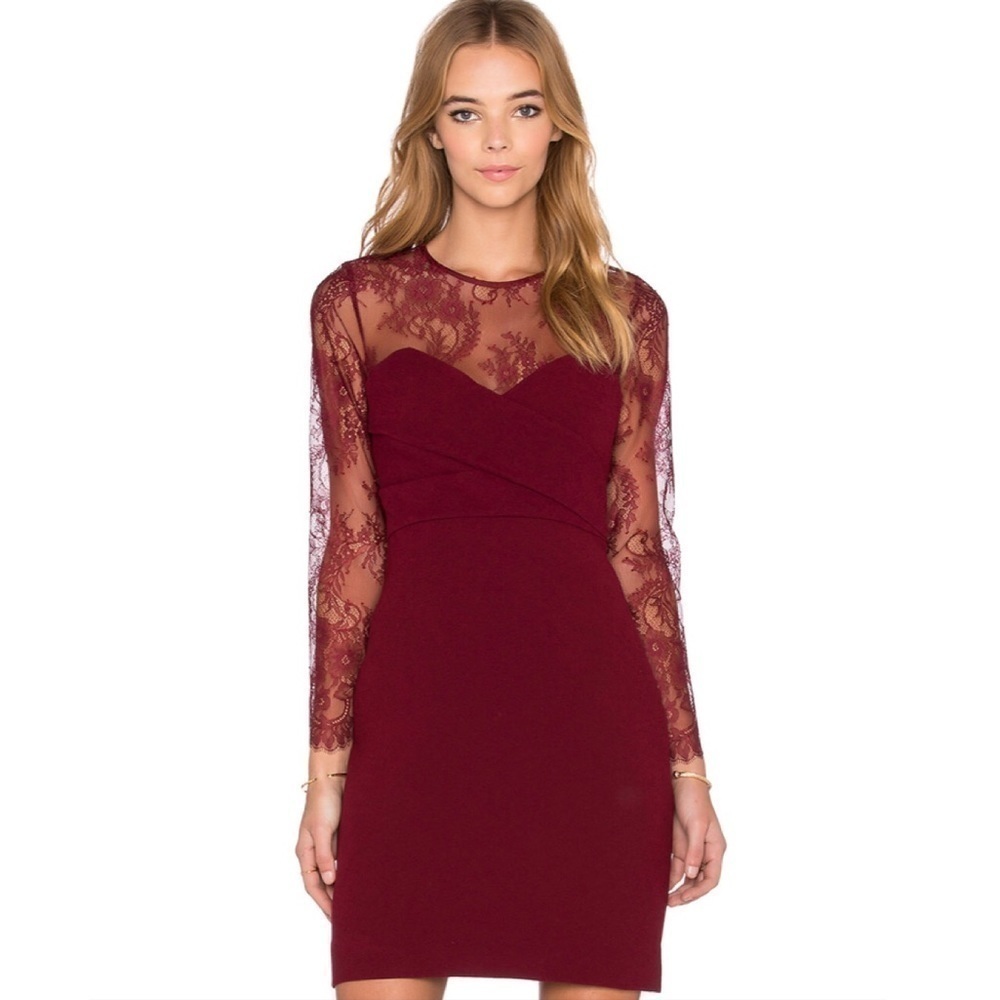 The Kooples Red Crepe and Lace Sheath Dress 0